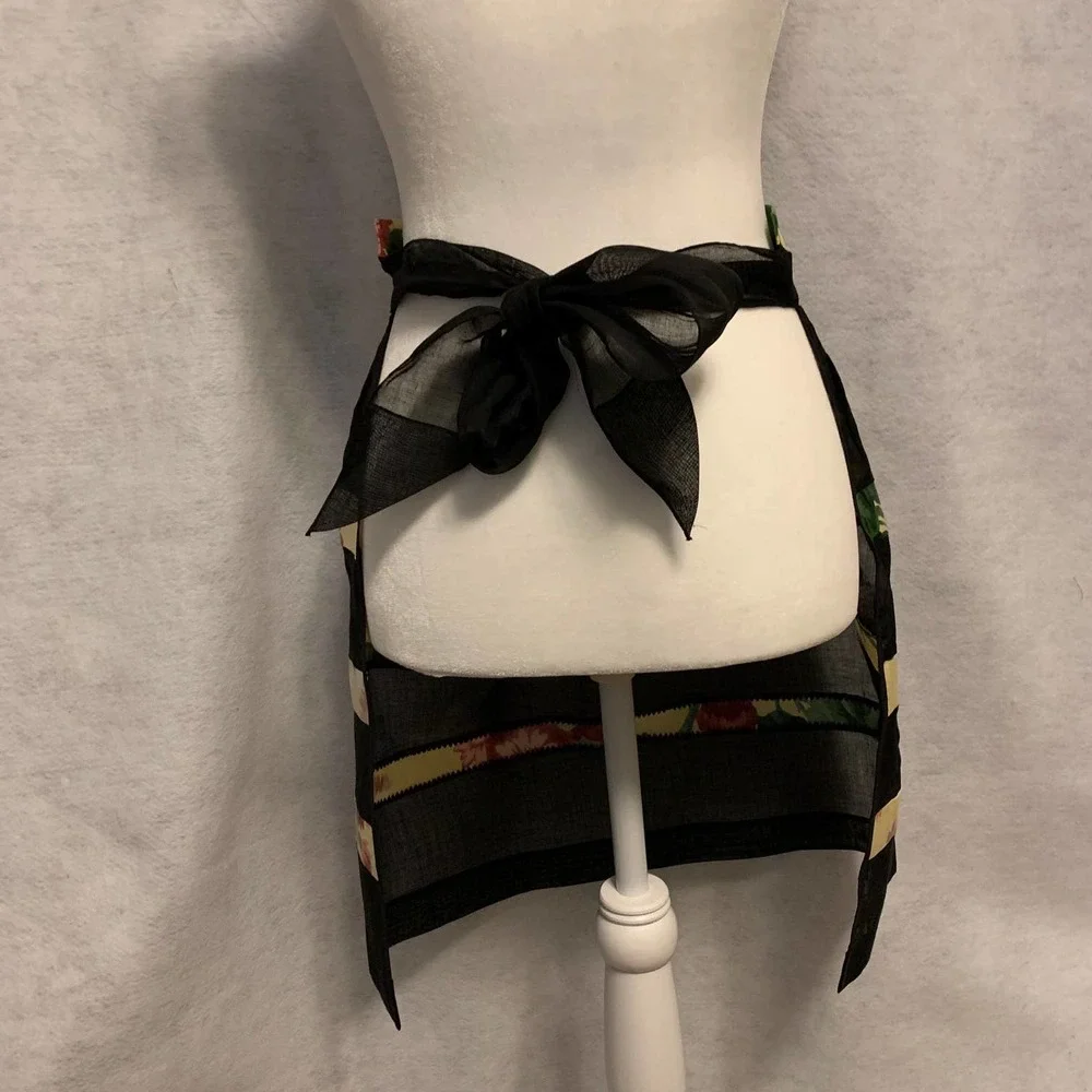 Vintage by Trump 50's Black Sheer‎ Apron with Floral Inset Stripes